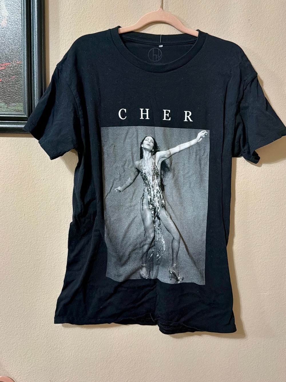 Cher Graphic Black Cotton Tee Icon Photo Print